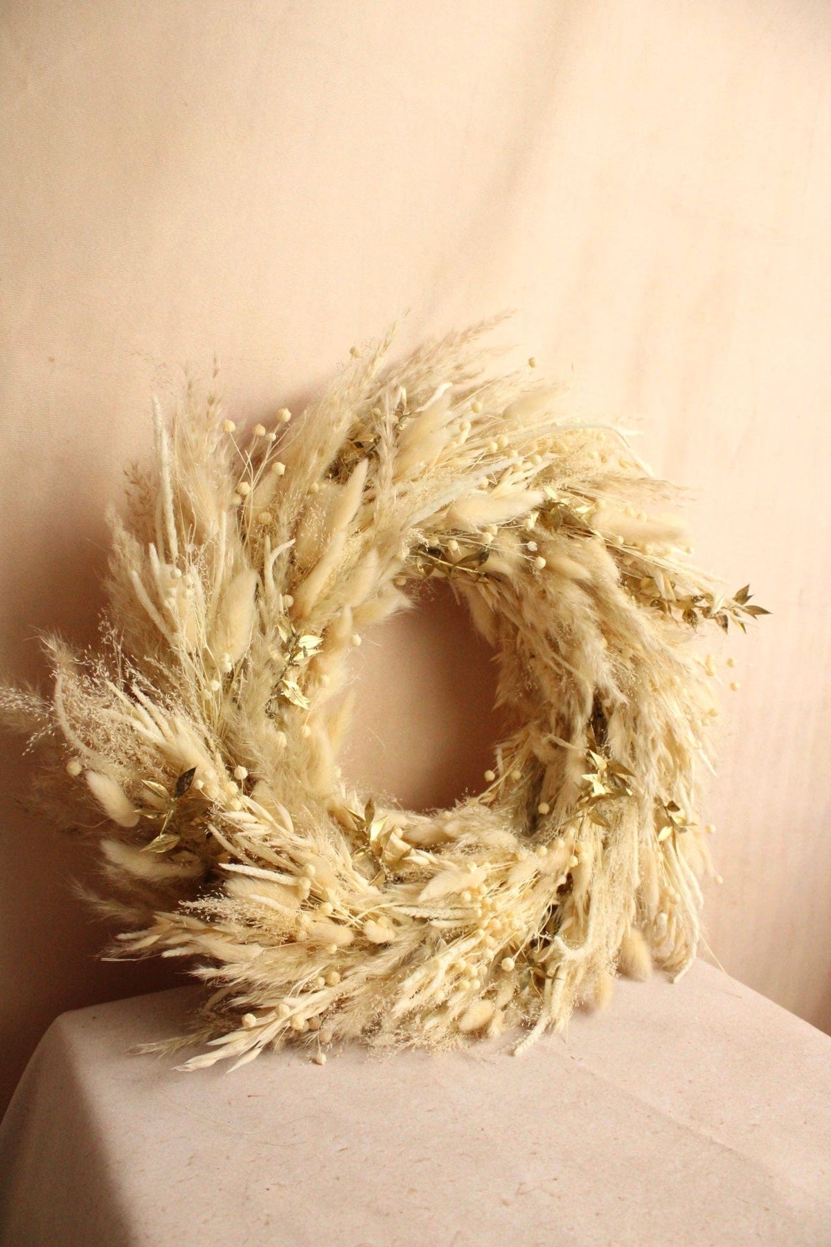 Vasenglück Trockenblumenkranz Ohne Kerzenhalter + Kerzen PRE-ORDER | Adventskranz Trockenblumen | Boho Pampasgras Gold