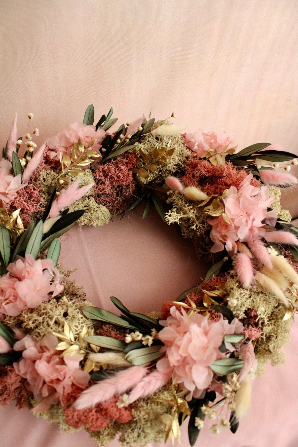 Vasenglück Trockenblumenkranz PRE-ORDER | Adventskranz Trockenblumen | Hortensie Moos Rosa Creme