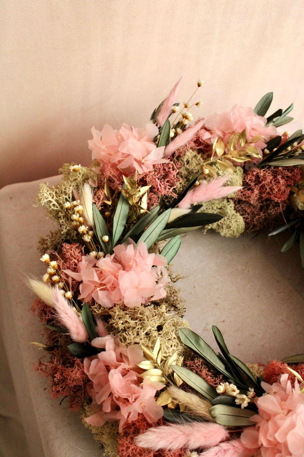 Vasenglück Trockenblumenkranz PRE-ORDER | Adventskranz Trockenblumen | Hortensie Moos Rosa Creme