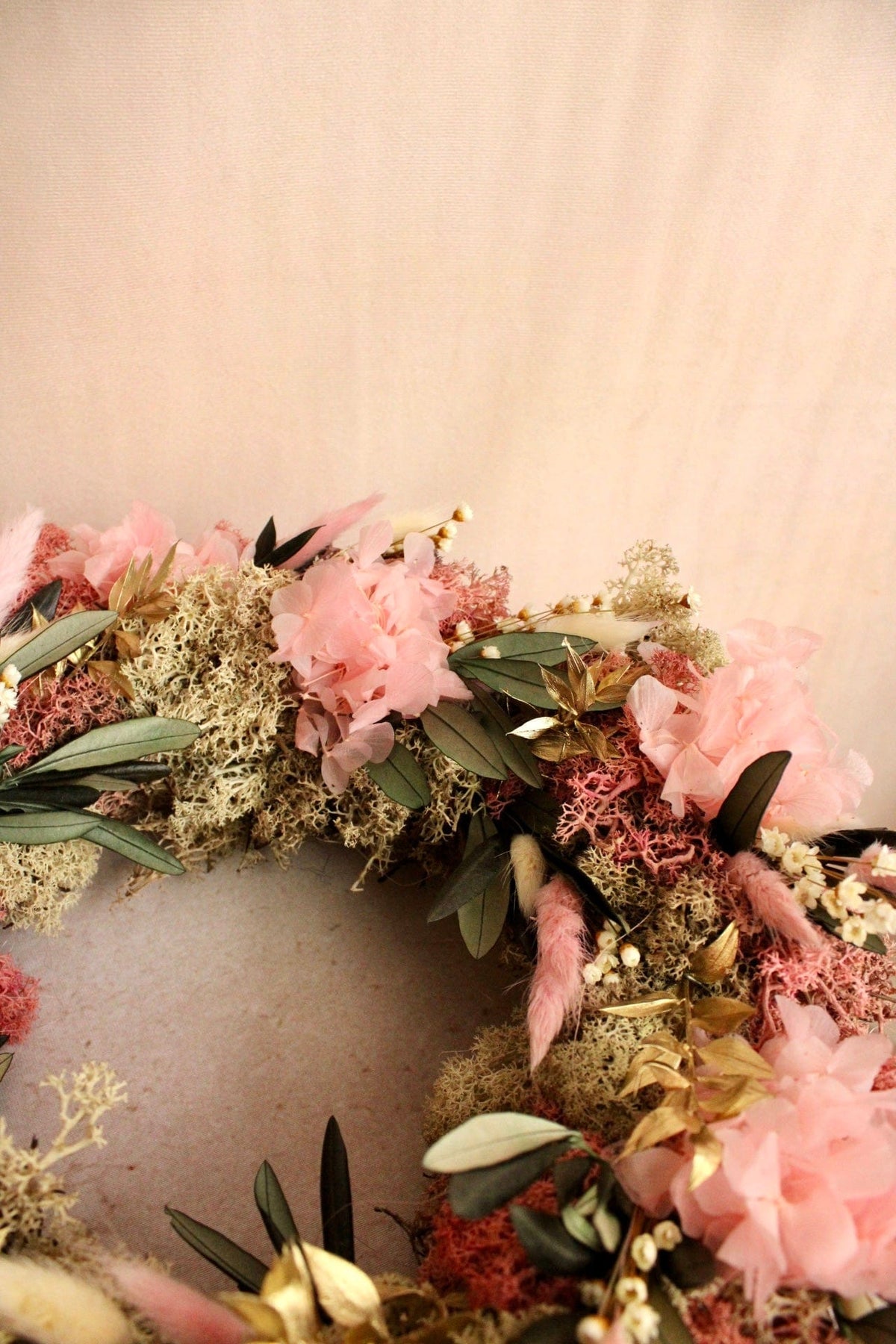 Vasenglück Trockenblumenkranz PRE-ORDER | Adventskranz Trockenblumen | Hortensie Moos Rosa Creme