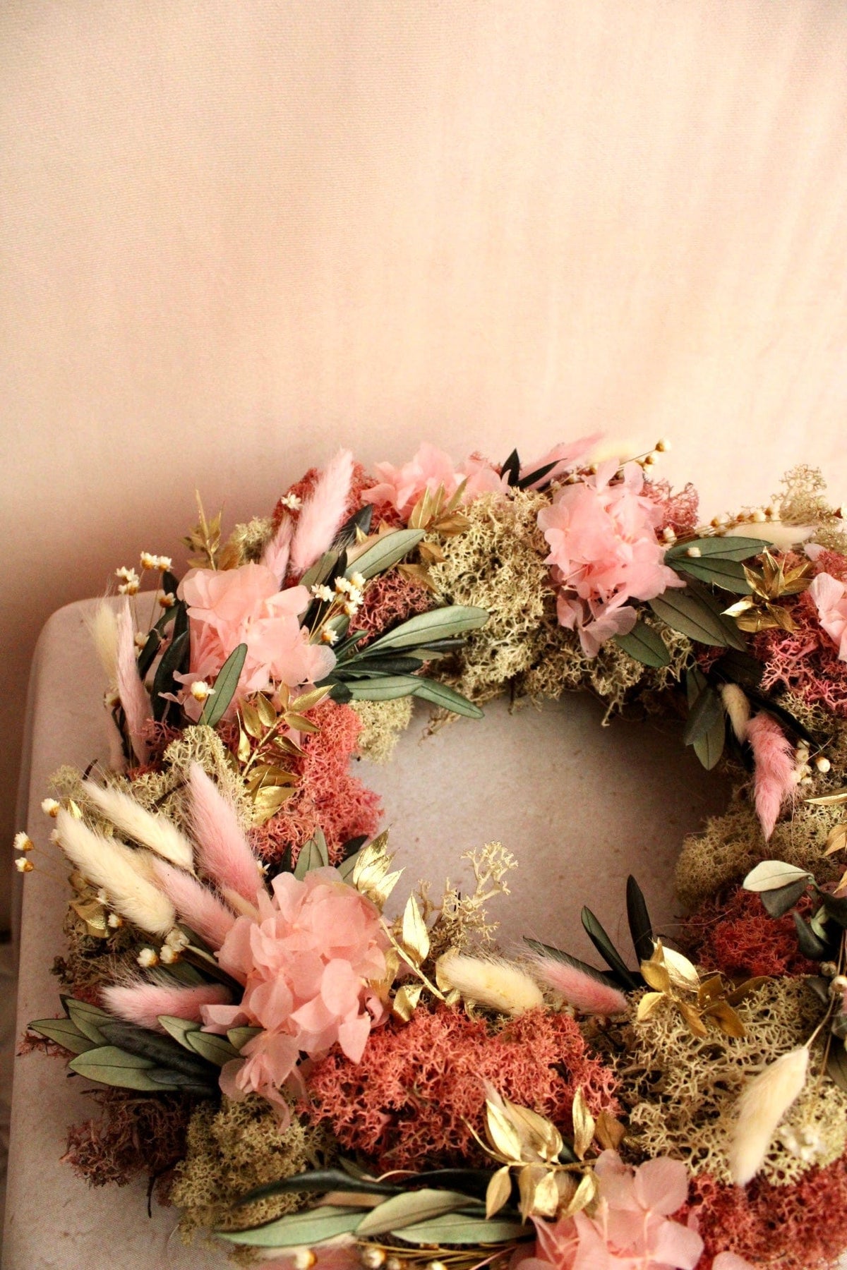 Vasenglück Trockenblumenkranz PRE-ORDER | Adventskranz Trockenblumen | Hortensie Moos Rosa Creme