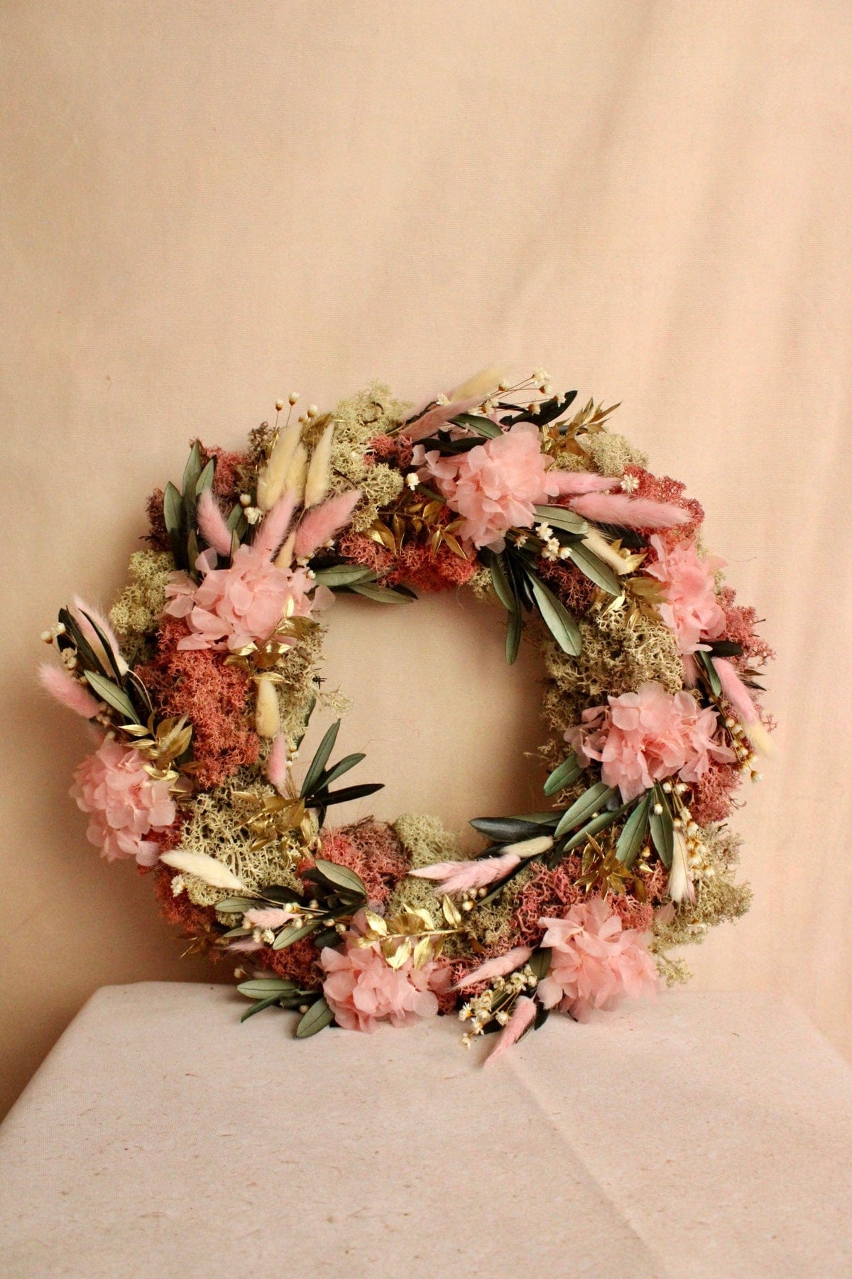 Vasenglück Trockenblumenkranz PRE-ORDER | Adventskranz Trockenblumen | Hortensie Moos Rosa Creme