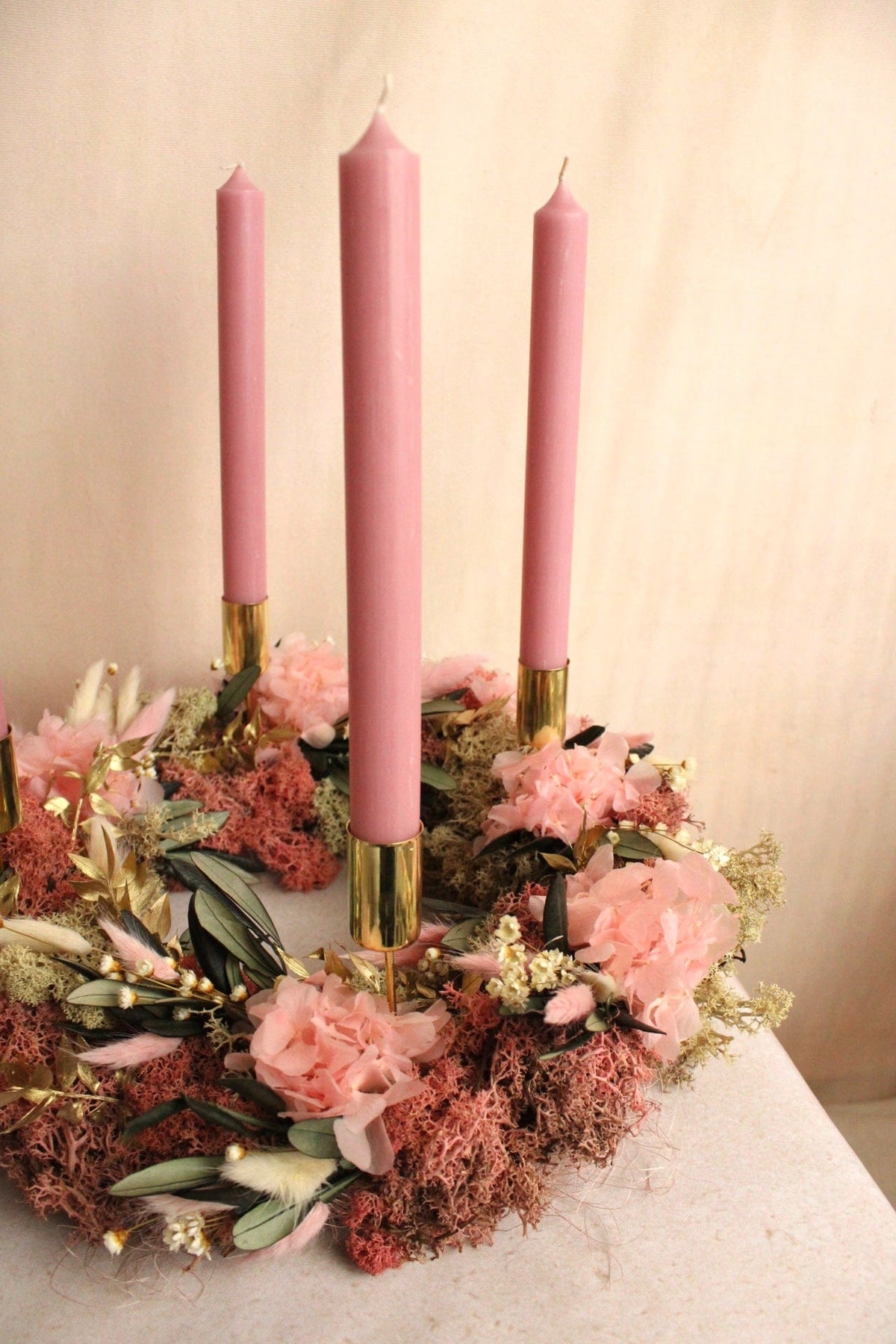 Vasenglück Trockenblumenkranz PRE-ORDER | Adventskranz Trockenblumen | Hortensie Moos Rosa Creme