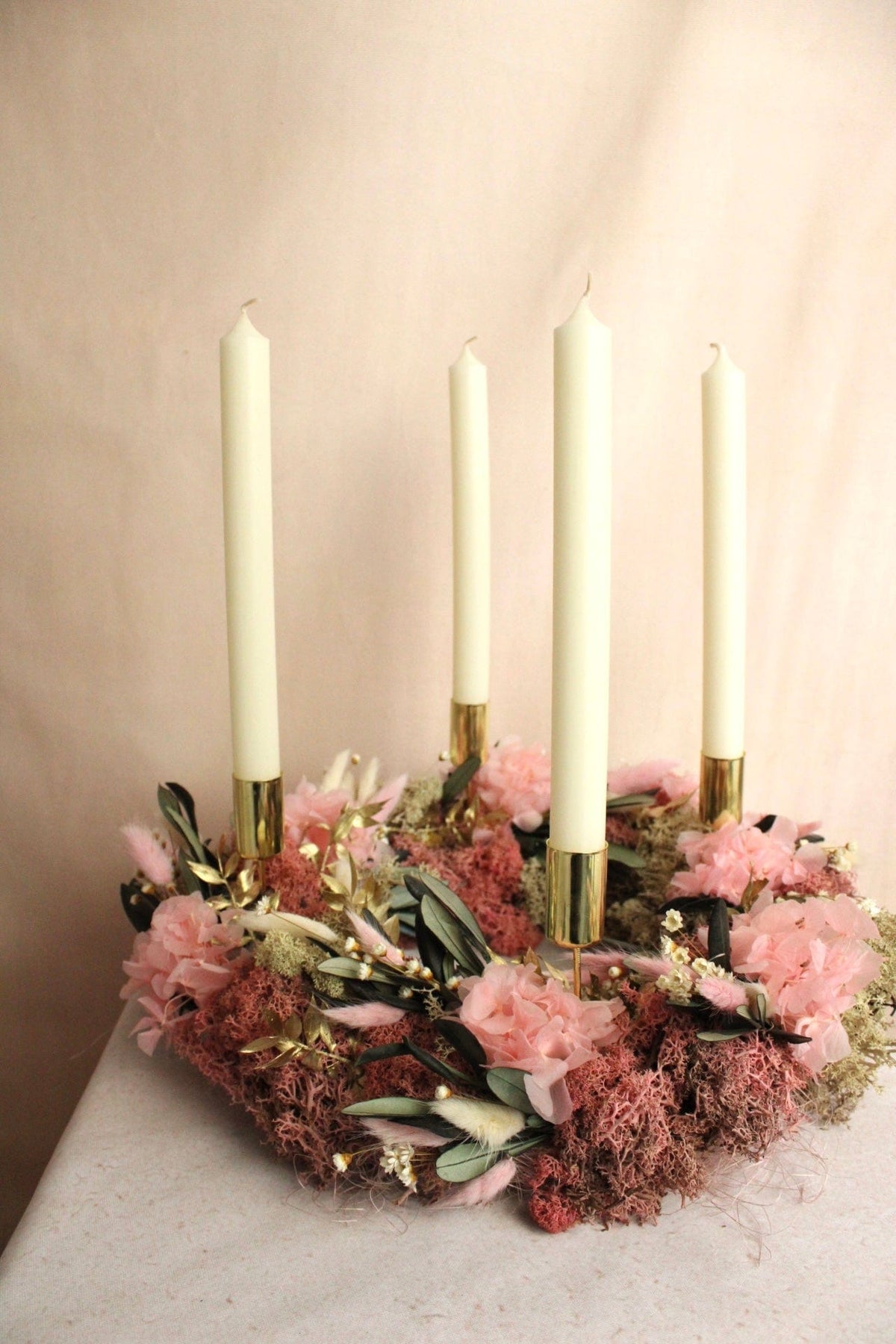 Vasenglück Trockenblumenkranz PRE-ORDER | Adventskranz Trockenblumen | Hortensie Moos Rosa Creme
