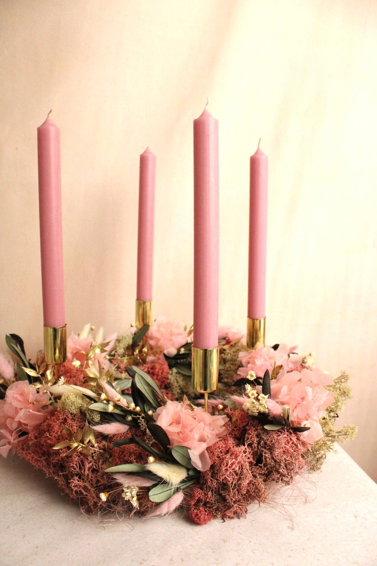 Vasenglück Trockenblumenkranz PRE-ORDER | Adventskranz Trockenblumen | Hortensie Moos Rosa Creme