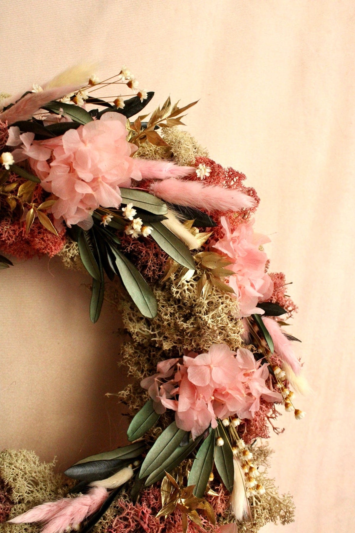 Vasenglück Trockenblumenkranz PRE-ORDER | Adventskranz Trockenblumen | Hortensie Moos Rosa Creme