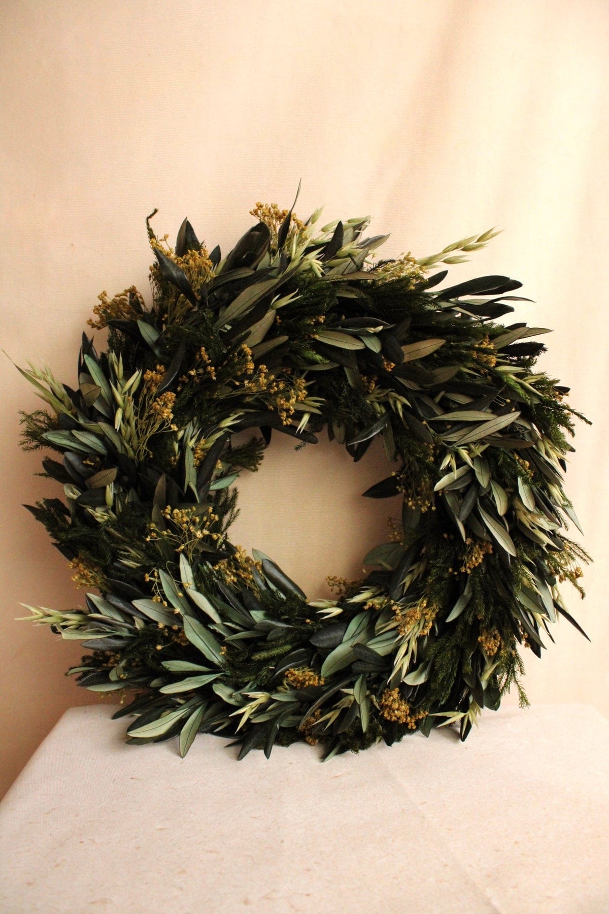 Vasenglück Trockenblumenkranz PRE-ORDER | Adventskranz Trockenblumen | Olivenzweige Dunkelgrün
