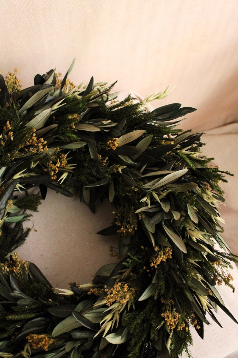 Vasenglück Trockenblumenkranz PRE-ORDER | Adventskranz Trockenblumen | Olivenzweige Dunkelgrün