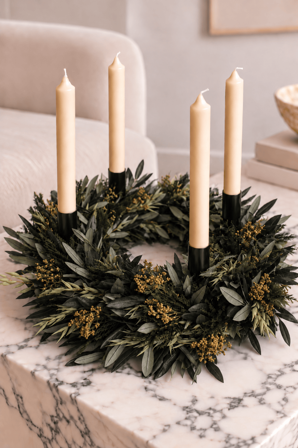 Adventskranz Trockenblumen & Kerzenhalter