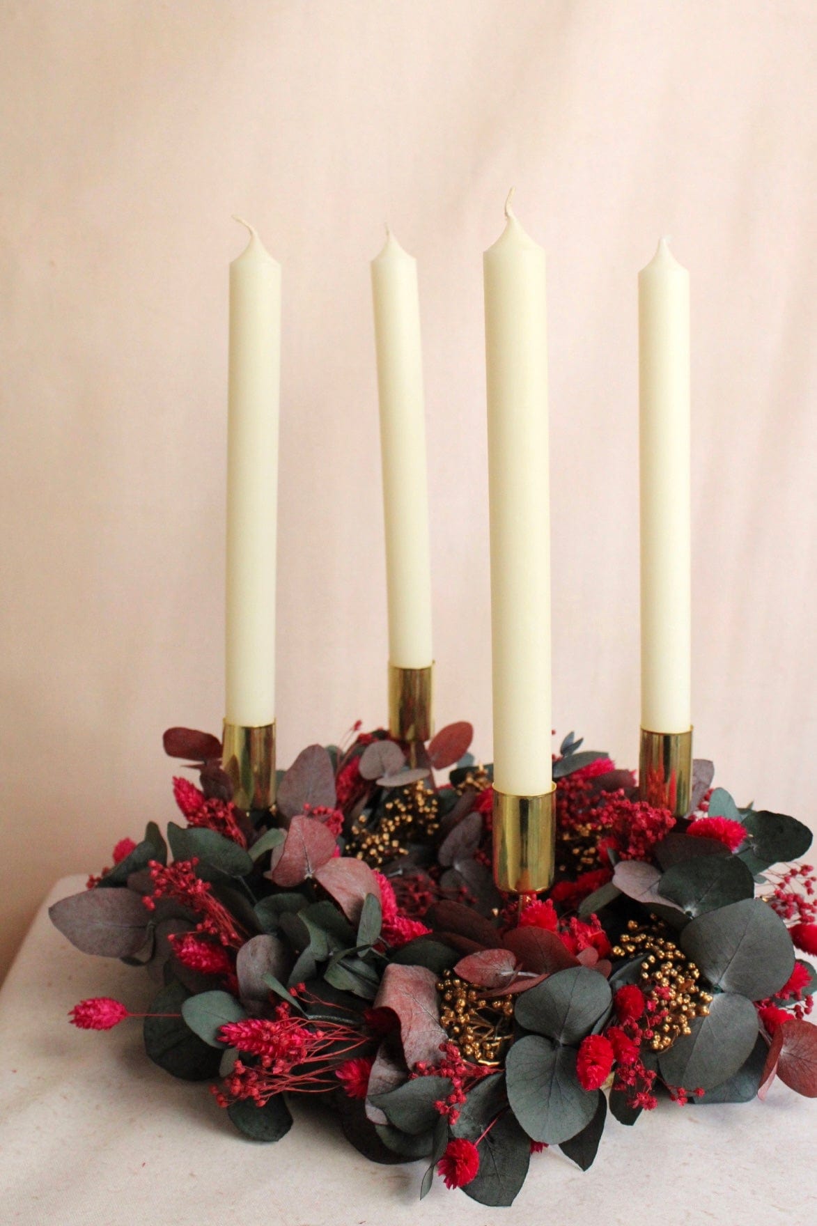 Vasenglück Trockenblumenkranz PRE-ORDER | Kleiner Adventskranz Trockenblumen | Eukalyptus Pink Cerise