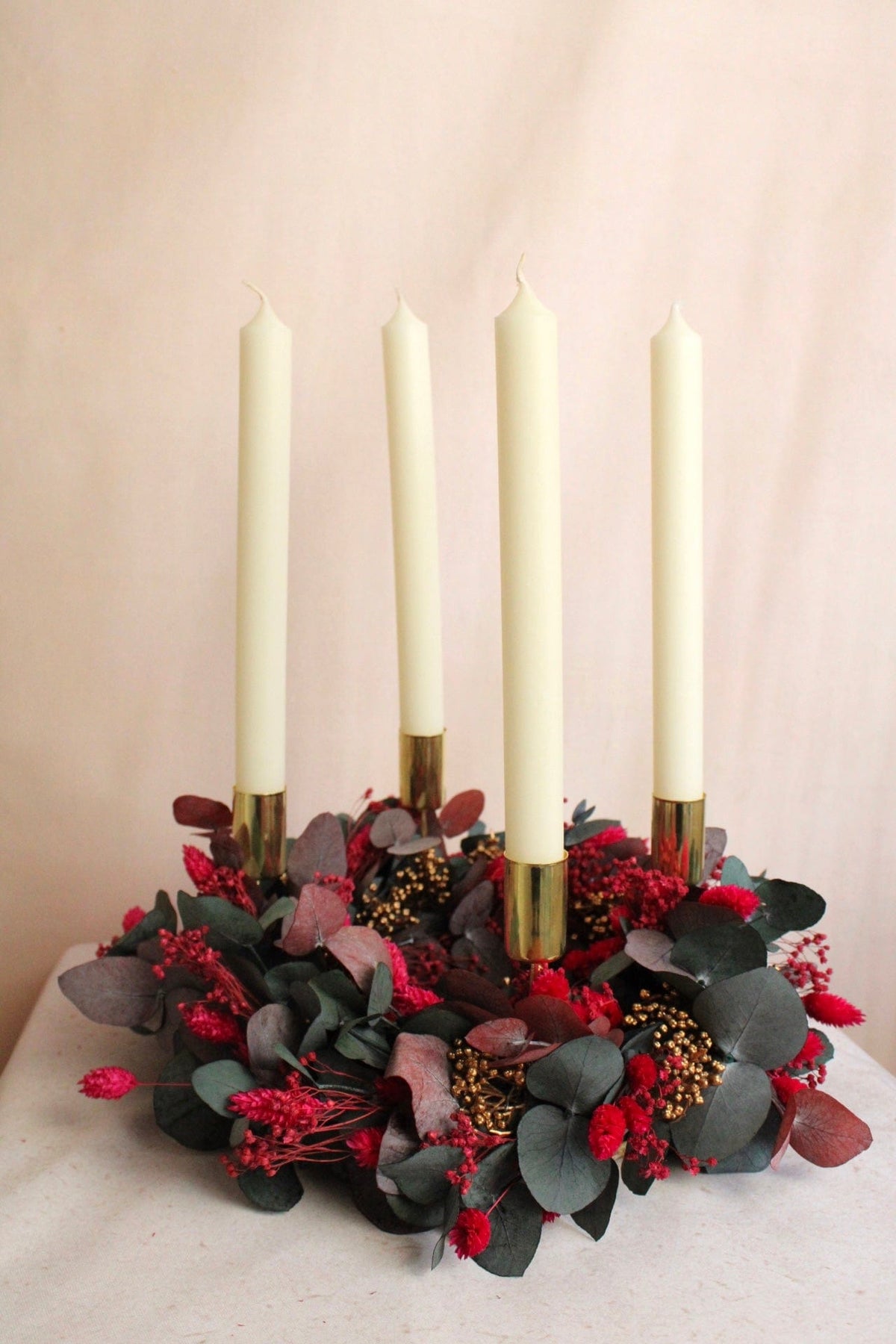 Vasenglück Trockenblumenkranz PRE-ORDER | Kleiner Adventskranz Trockenblumen | Eukalyptus Pink Cerise