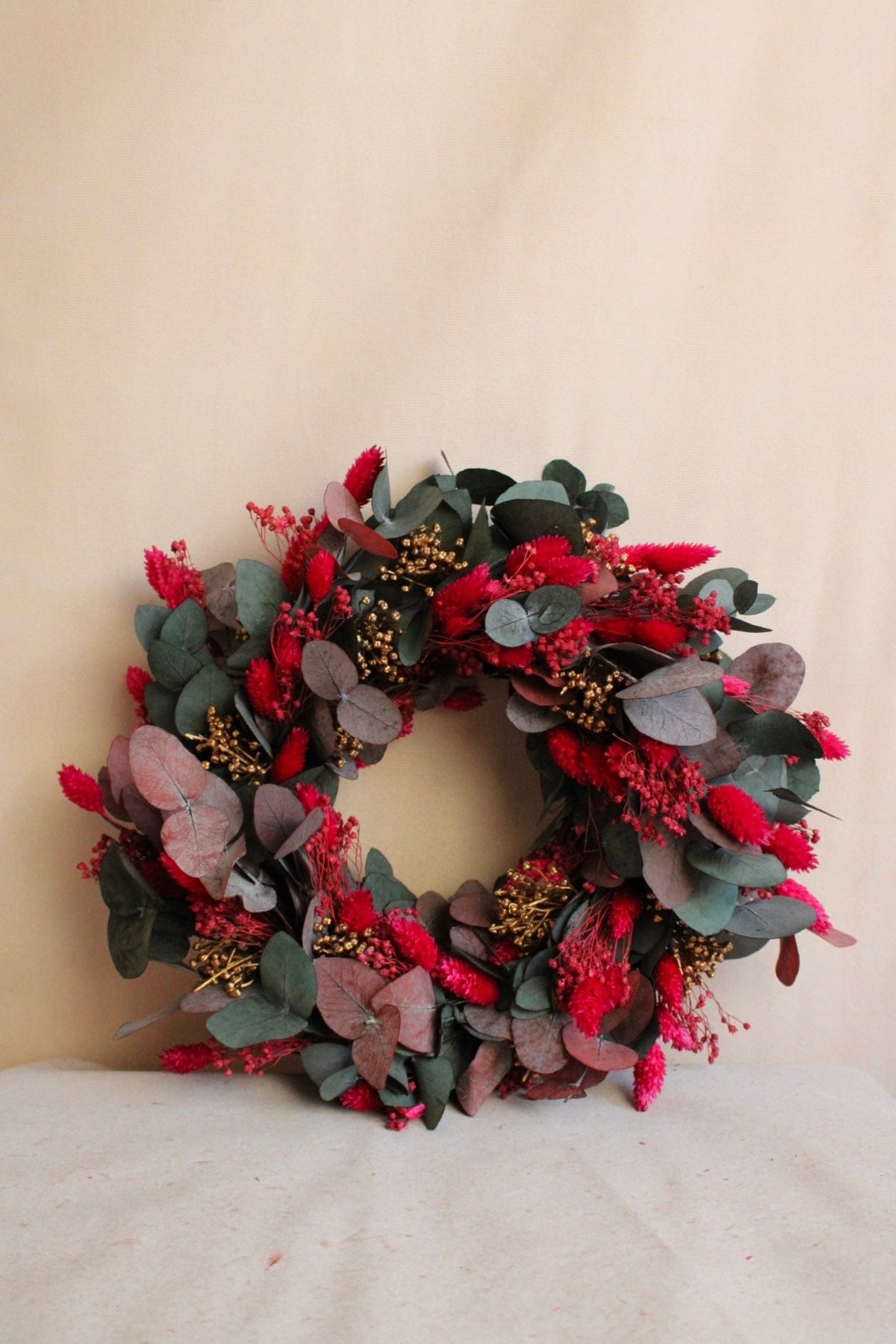 Vasenglück Trockenblumenkranz PRE-ORDER | Kleiner Adventskranz Trockenblumen | Eukalyptus Pink Cerise