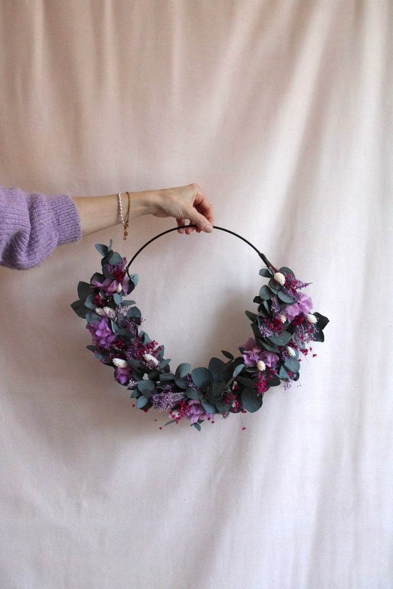 Vasenglück Trockenblumenkranz Trockenblumenkranz am Metallring | Flower Hoop | 30cm | Eukalyptus & Hortensien