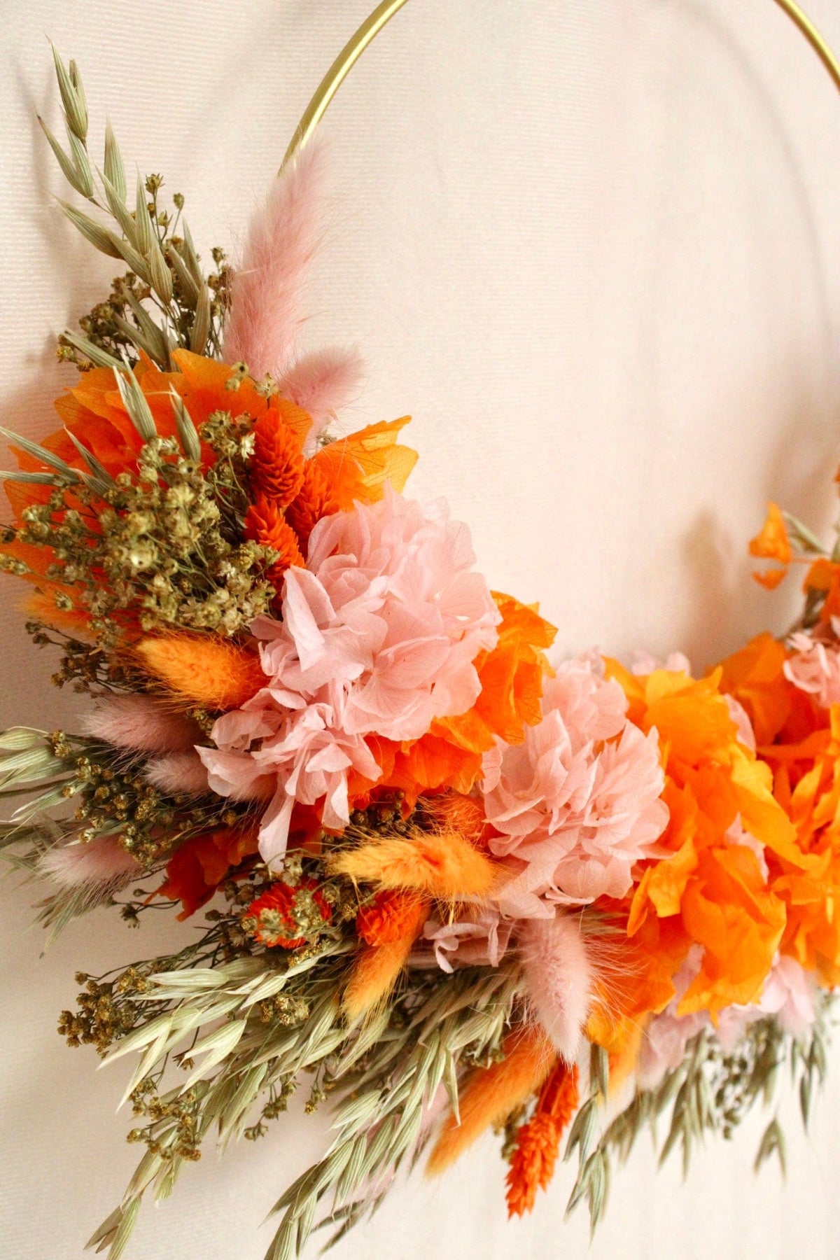 Vasenglück Trockenblumenkranz Trockenblumenkranz am Metallring | Flower Hoop | 30cm | Hortensien Rosa & Orange