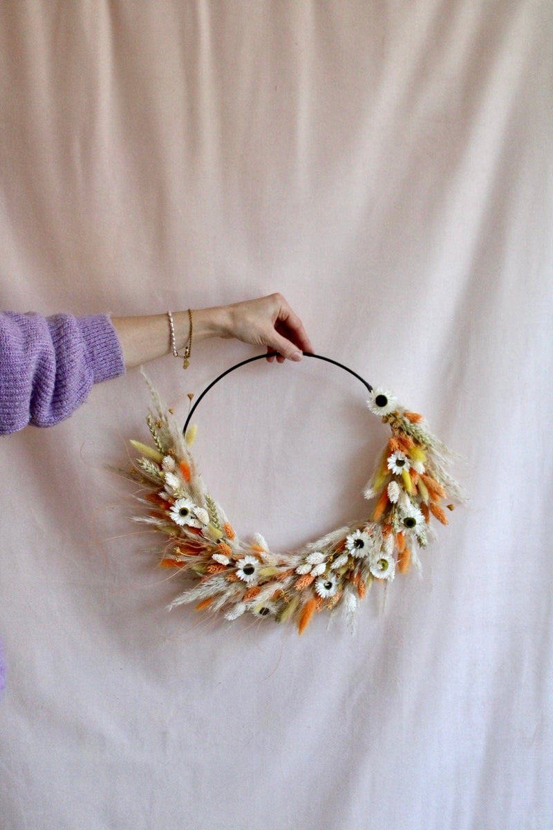Vasenglück Trockenblumenkranz Trockenblumenkranz am Metallring | Flower Hoop | 30cm | Strohblumen & Pampasgras