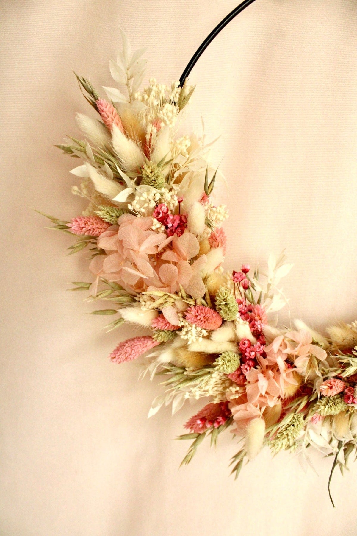 Vasenglück Trockenblumenkranz Trockenblumenkranz am Metallring | Flower Hoop | 37cm | Rosa, Grün & Weiß