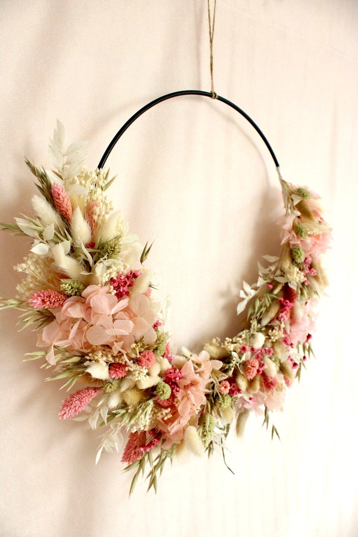 Vasenglück Trockenblumenkranz Trockenblumenkranz am Metallring | Flower Hoop | 37cm | Rosa, Grün & Weiß