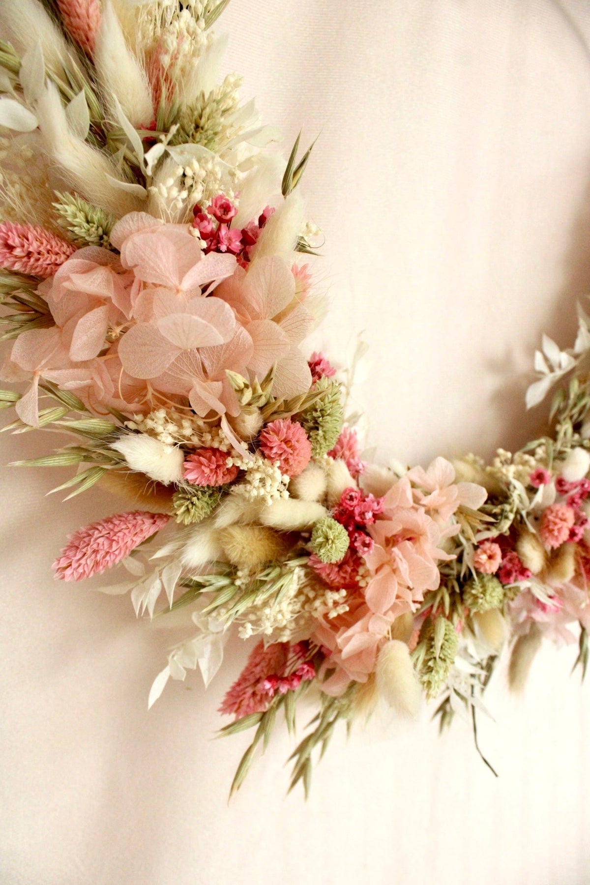 Vasenglück Trockenblumenkranz Trockenblumenkranz am Metallring | Flower Hoop | 37cm | Rosa, Grün & Weiß