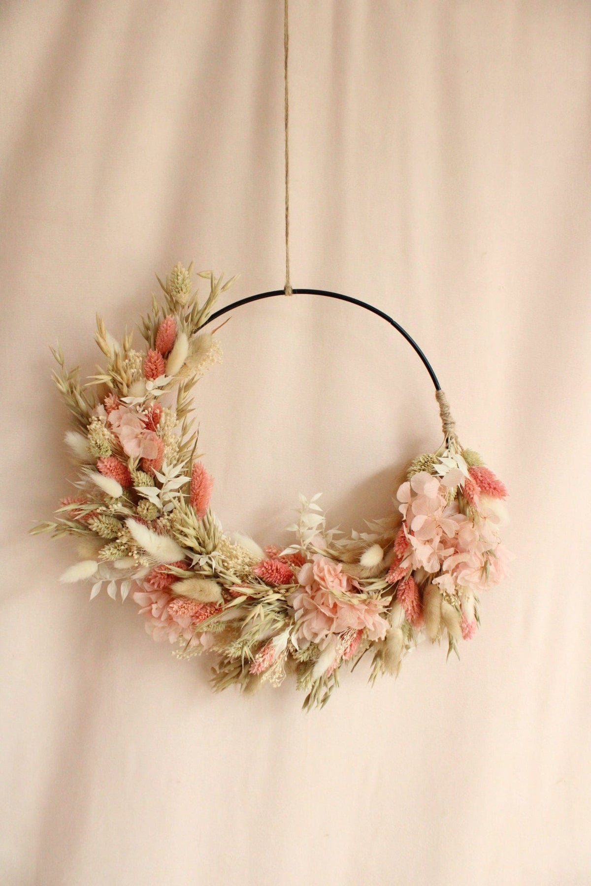 Vasenglück Trockenblumenkranz M (ca. 30-35 cm) Trockenblumenkranz am Metallring | Flower Hoop | Rosa, Grün & Weiß