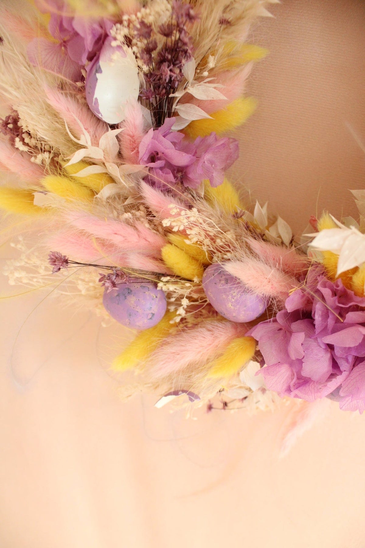 Vasenglück Trockenblumenkranz Trockenblumenkranz Ostern zum Aufhängen | Lila Gelb Rosa