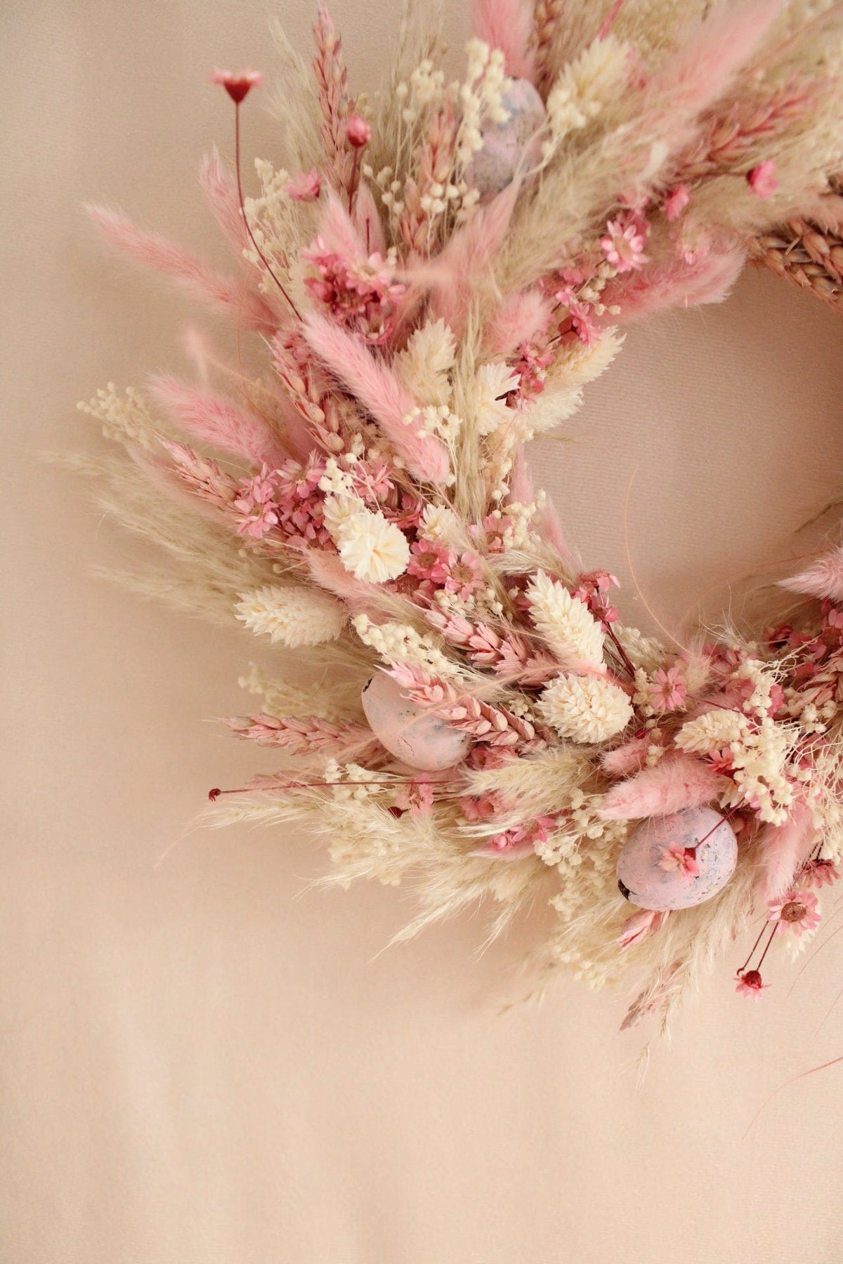 Vasenglück Trockenblumenkranz Trockenblumenkranz Ostern zum Aufhängen | Rosa Cremeweiß